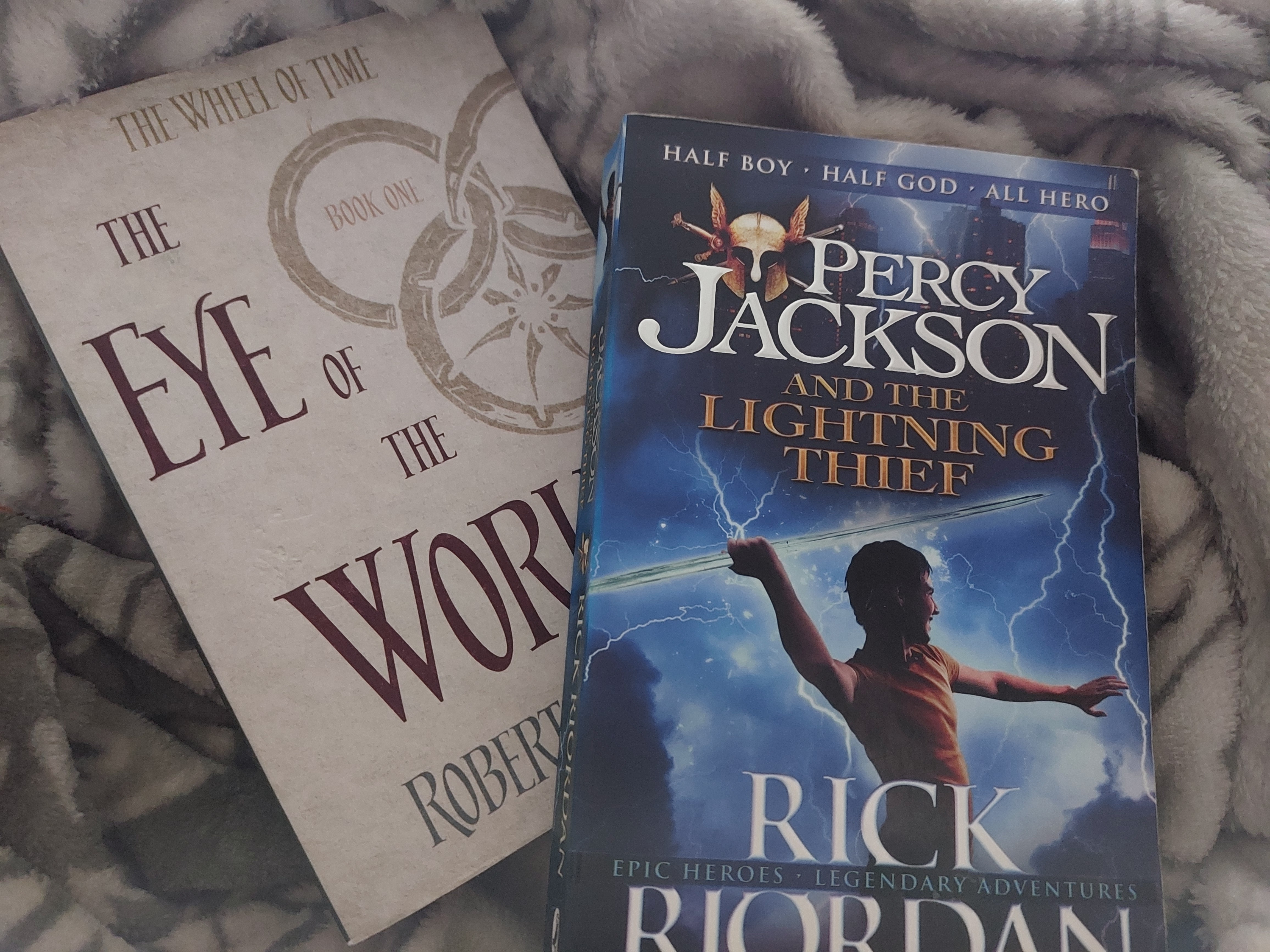 An Image of Two of my books: The Wheel of Time and Percy Jackson.