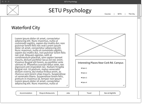 A wireframe of a content page