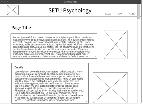 A wireframe of a content page